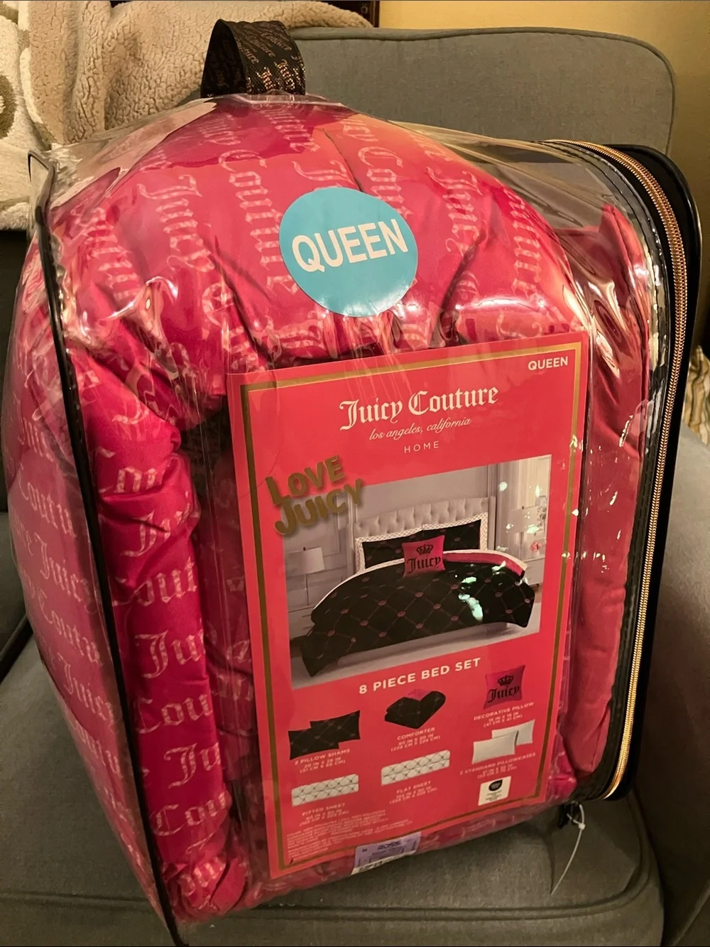 💋Juicy Couture 8 pc bed set Queen bed in a bag NWT NIP